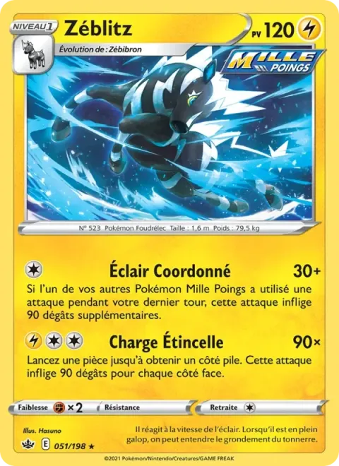 Carte Pokémon Zéblitz 051/198, extension Règne de Glace