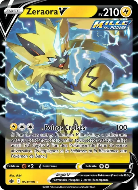 Carte Pokémon Zeraora V 053/198, extension Règne de Glace