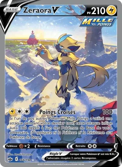 Carte Pokémon Zeraora V 166/198, extension Règne de Glace