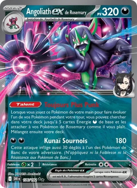 Carte Pokémon Angoliath-ex de Rosemary 136/182, extension Rivalités Destinées
