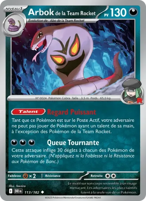 Carte Pokémon Arbok de la Team Rocket 113/182, extension Rivalités Destinées