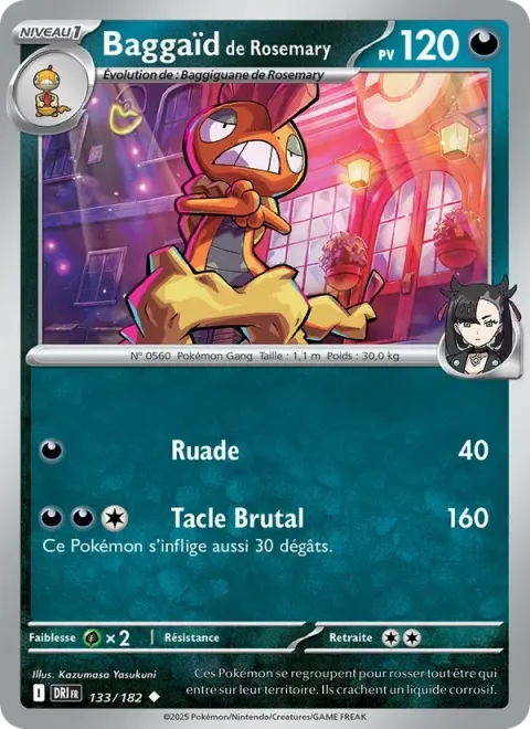 Carte Pokémon Baggaïd de Rosemary 133/182, extension Rivalités Destinées