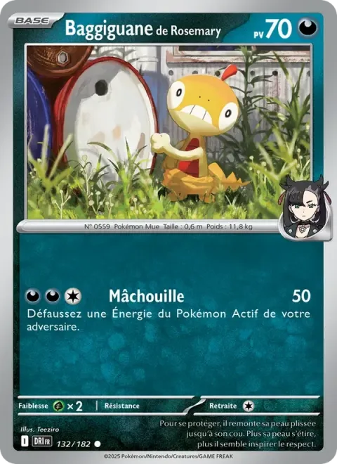 Carte Pokémon Baggiguane de Rosemary 132/182, extension Rivalités Destinées