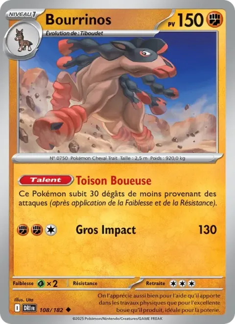 Carte Pokémon Bourrinos 108/182, extension Rivalités Destinées