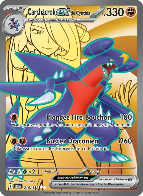 Carte Pokémon Carchacrok-ex de Cynthia 215/182, extension Rivalités Destinées