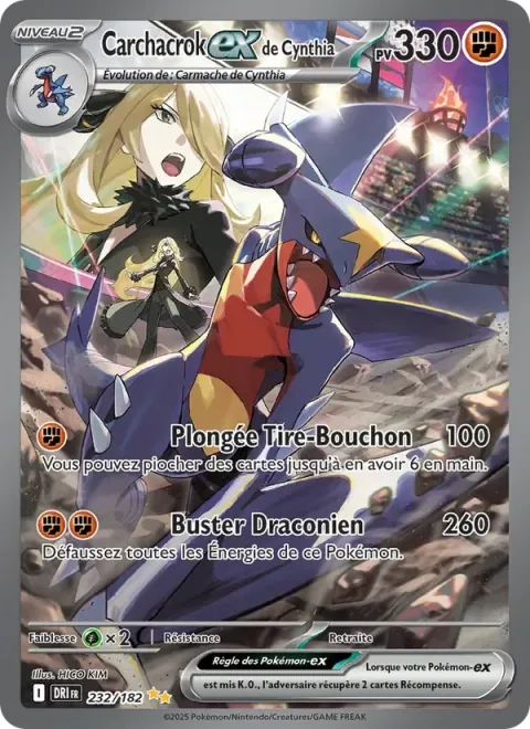 Carte Pokémon Carchacrok-ex de Cynthia 232/182, extension Rivalités Destinées