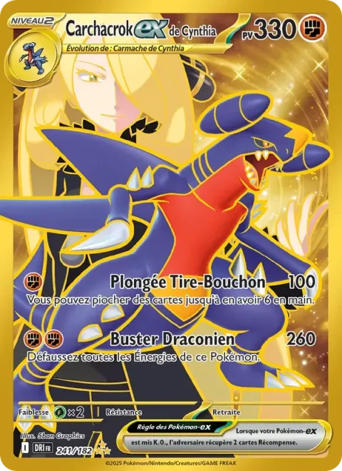 Carte Pokémon Carchacrok-ex de Cynthia 241/182, extension Rivalités Destinées