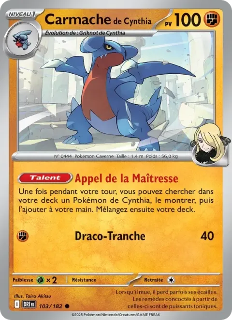 Carte Pokémon Carmache de Cynthia 103/182, extension Rivalités Destinées