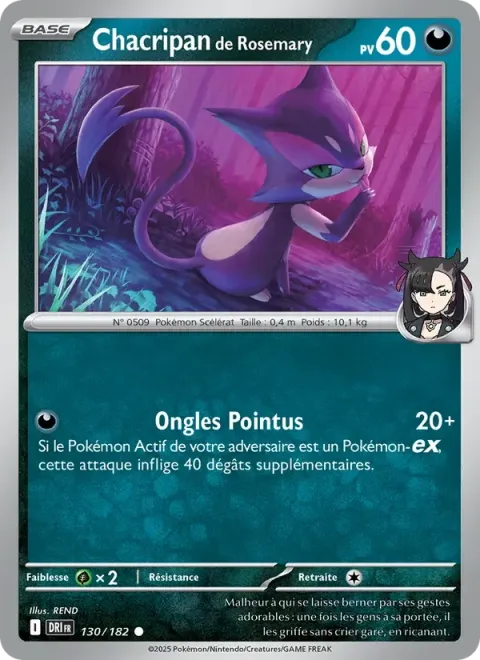 Carte Pokémon Chacripan de Rosemary 130/182, extension Rivalités Destinées