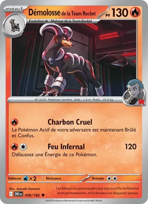 Carte Pokémon Démolosse de la Team Rocket 038/182, extension Rivalités Destinées