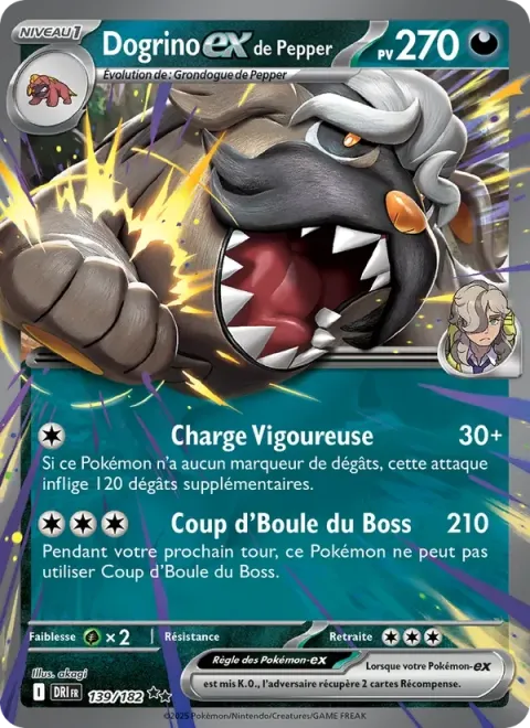 Carte Pokémon Dogrino-ex de Pepper 139/182, extension Rivalités Destinées