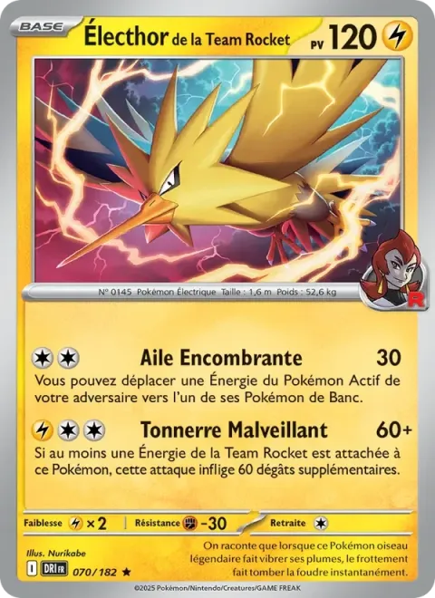 Carte Pokémon Électhor de la Team Rocket 070/182, extension Rivalités Destinées