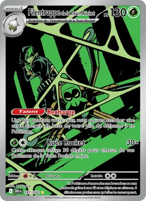 Carte Pokémon Filentrappe de la Team Rocket 187/182, extension Rivalités Destinées