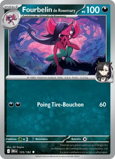 Carte Pokémon Fourbelin de Rosemary 135/182, extension Rivalités Destinées