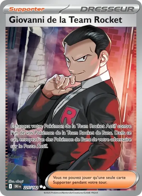 Carte Pokémon Giovanni de la Team Rocket 225/182, extension Rivalités Destinées