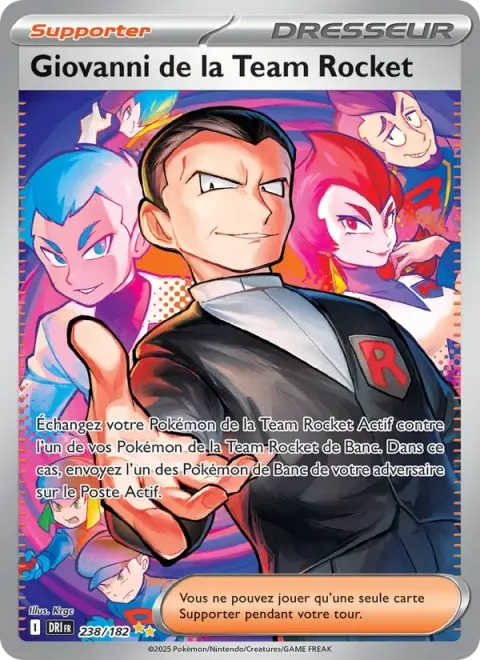 Carte Pokémon Giovanni de la Team Rocket 238/182, extension Rivalités Destinées