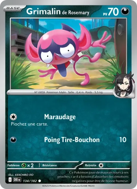 Carte Pokémon Grimalin de Rosemary 134/182, extension Rivalités Destinées
