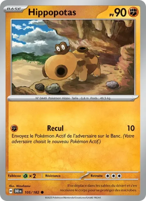 Carte Pokémon Hippopotas 105/182, extension Rivalités Destinées
