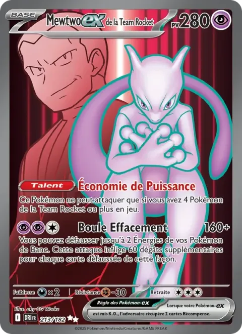 Carte Pokémon Mewtwo-ex de la Team Rocket 213/182, extension Rivalités Destinées