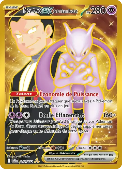 Carte Pokémon Mewtwo-ex de la Team Rocket 240/182, extension Rivalités Destinées