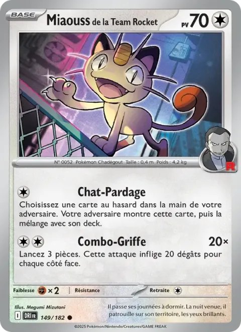 Carte Pokémon Miaouss de la Team Rocket 149/182, extension Rivalités Destinées
