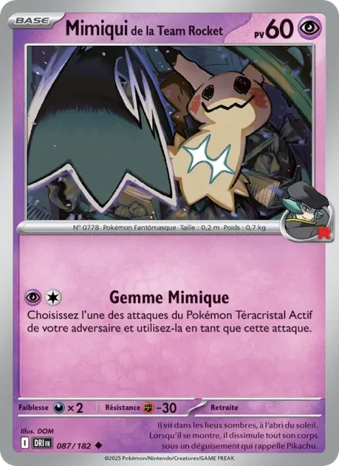 Carte Pokémon Mimiqui de la Team Rocket 087/182, extension Rivalités Destinées