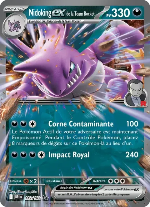 Carte Pokémon Nidoking-ex de la Team Rocket 119/182, extension Rivalités Destinées