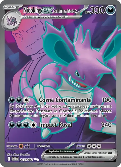 Carte Pokémon Nidoking-ex de la Team Rocket 216/182, extension Rivalités Destinées