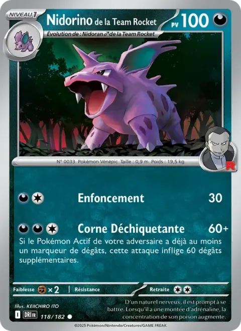 Carte Pokémon Nidorino de la Team Rocket 118/182, extension Rivalités Destinées
