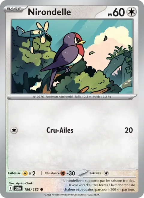 Carte Pokémon Nirondelle 156/182, extension Rivalités Destinées