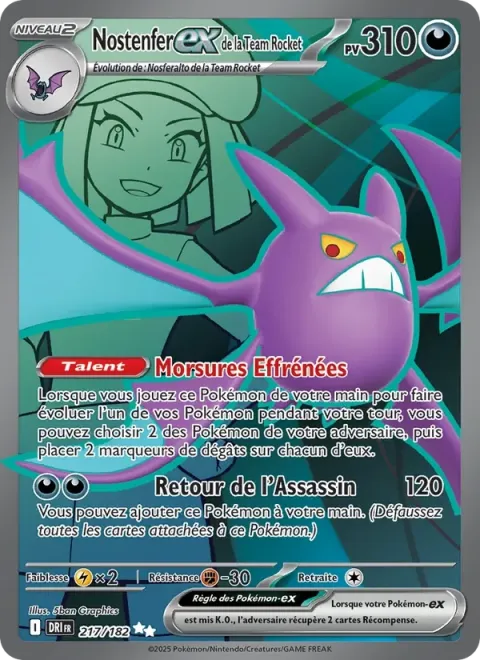 Carte Pokémon Nostenfer-ex de la Team Rocket 217/182, extension Rivalités Destinées