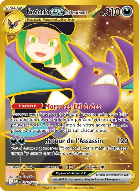 Carte Pokémon Nostenfer-ex de la Team Rocket 242/182, extension Rivalités Destinées