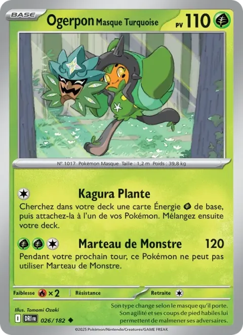 Carte Pokémon Ogerpon Masque Turquoise 026/182, extension Rivalités Destinées