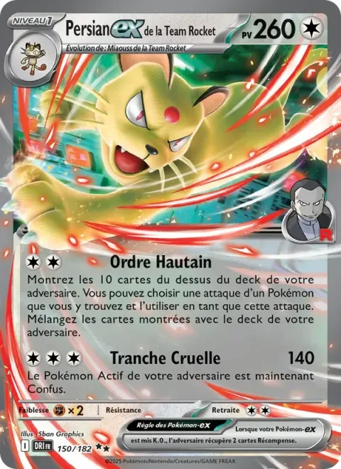 Carte Pokémon Persian-ex de la Team Rocket 150/182, extension Rivalités Destinées