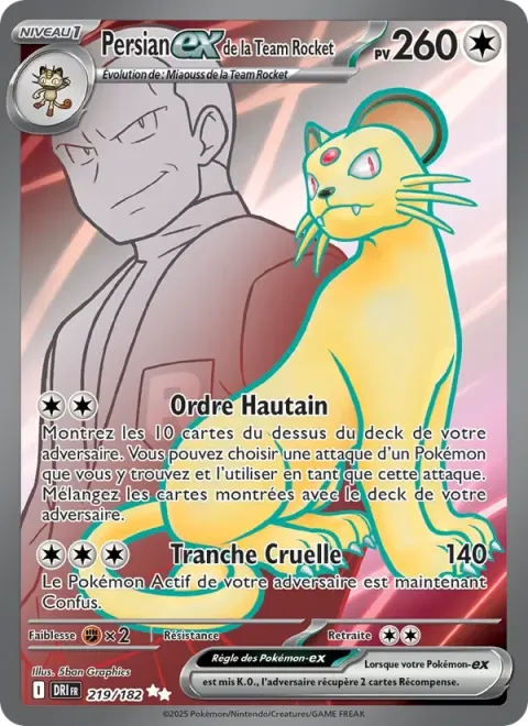 Carte Pokémon Persian-ex de la Team Rocket 219/182, extension Rivalités Destinées