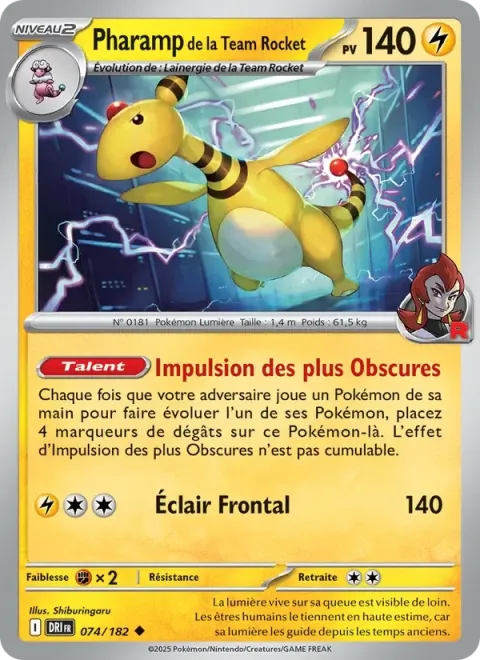 Carte Pokémon Pharamp de la Team Rocket 074/182, extension Rivalités Destinées