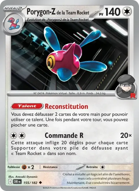 Carte Pokémon Porygon-Z de la Team Rocket 155/182, extension Rivalités Destinées