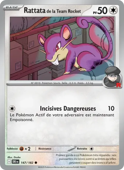 Carte Pokémon Rattata de la Team Rocket 147/182, extension Rivalités Destinées
