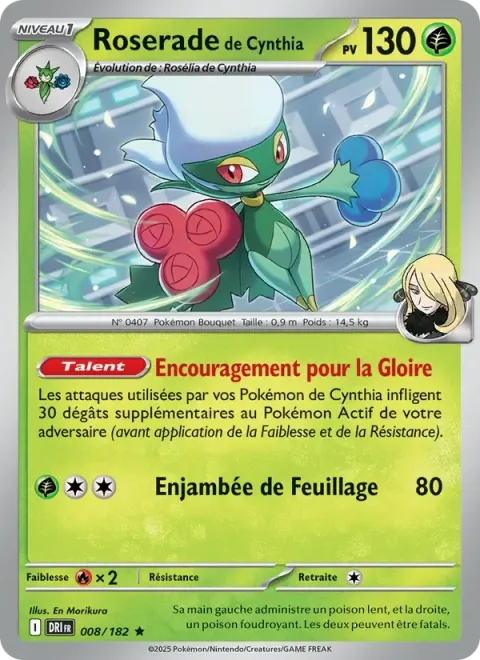 Carte Pokémon Roserade de Cynthia 008/182, extension Rivalités Destinées