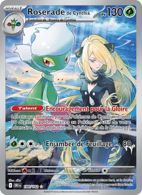 Carte Pokémon Roserade de Cynthia 184/182, extension Rivalités Destinées