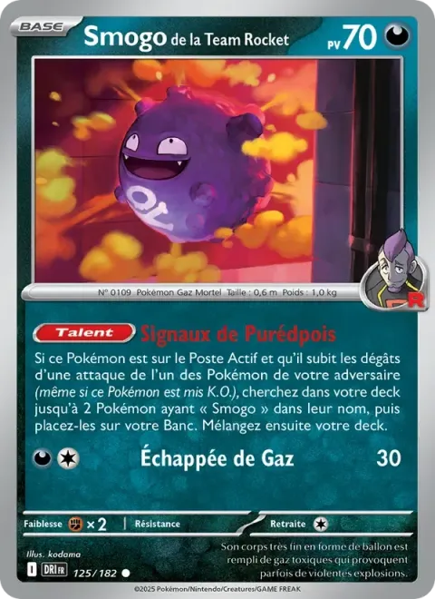 Carte Pokémon Smogo de la Team Rocket 125/182, extension Rivalités Destinées