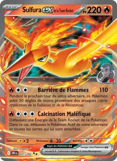 Carte Pokémon Sulfura-ex de la Team Rocket 031/182, extension Rivalités Destinées