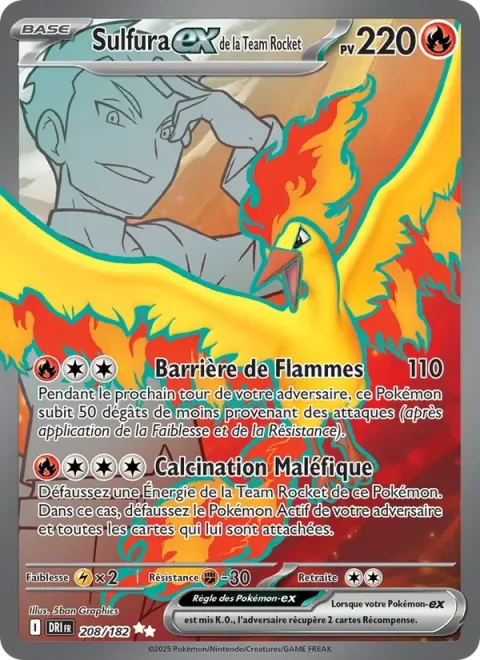 Carte Pokémon Sulfura-ex de la Team Rocket 208/182, extension Rivalités Destinées