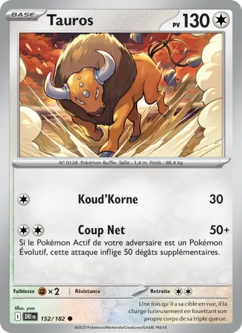 Carte Pokémon Tauros 152/182, extension Rivalités Destinées