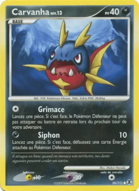 Carte Pokémon Carvanha Niv. 13 058/111, extension Rivaux Émergeants