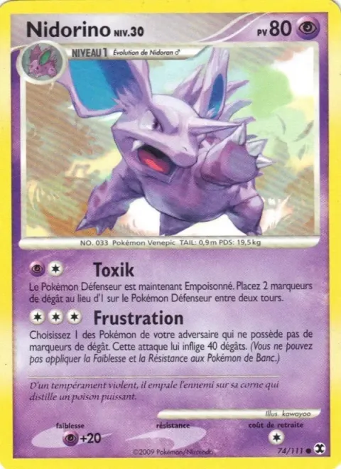 Carte Pokémon Nidorino Niv. 30 074/111, extension Rivaux Émergeants