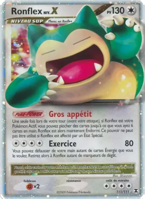 Carte Pokémon Ronflex Niv. X 111/111, extension Rivaux Émergeants