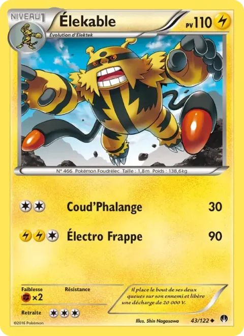 Carte Pokémon Élekable 043/122, extension Rupture Turbo