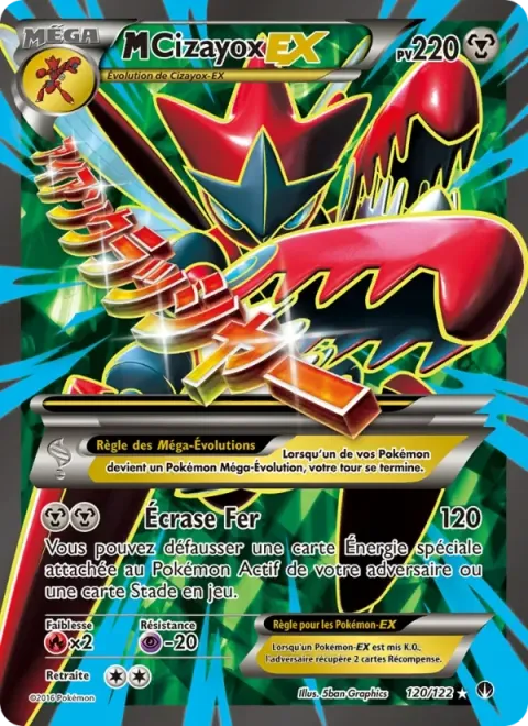 Carte Pokémon M-Cizayox EX 120/122, extension Rupture Turbo