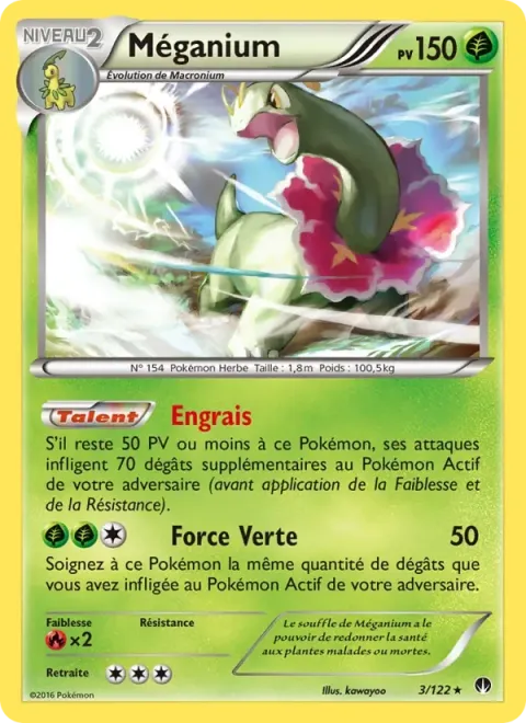 Carte Pokémon Méganium 003/122, extension Rupture Turbo